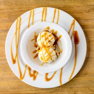 Vanilla Bean Ice Cream with Caramel Sauce